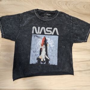 Fifth Sun Gray Cropped Short Sleeve Nasa Shirt